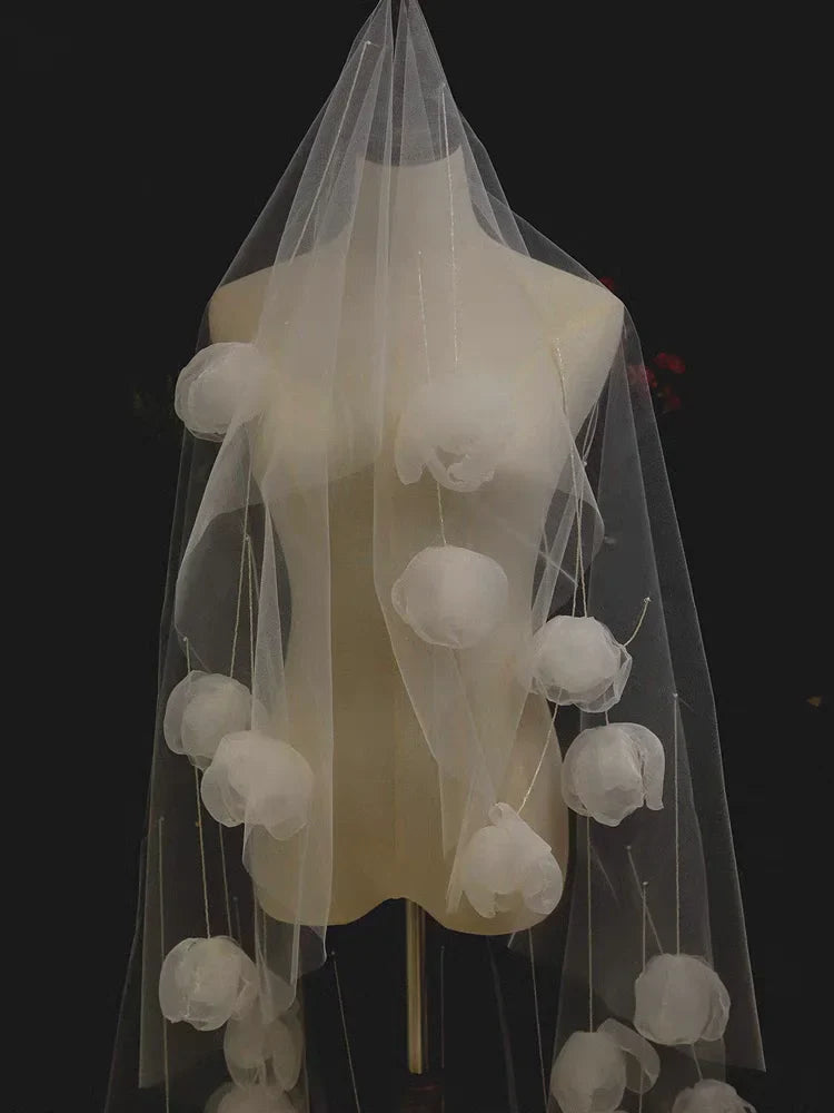 White Bridal Veil Flower Wedding Veils For Evening Party Dress Women Girl Hair Accessories Brides Jewelry