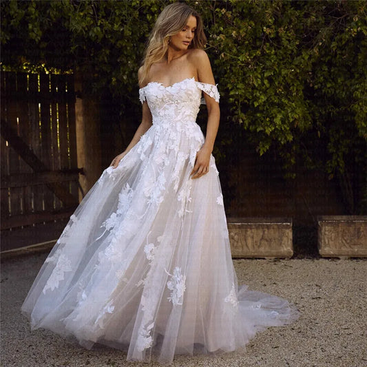 New Off the Shoulder African Boho Wedding Dresses Customized Appliques Vestido De Noiva Princess Bohemian Wedding Gowns