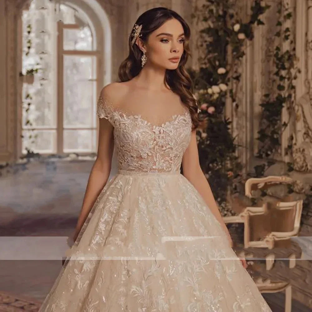 Flavinke Customized Gorgeous Sleeveless Robe de Mariée Appliques Wedding Dresses A-Line Princess Bride Gown Vestido De Novia