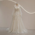 Romantic sweetheart puff long sleeve lace appliques beading bohemian bridal gown wedding dress