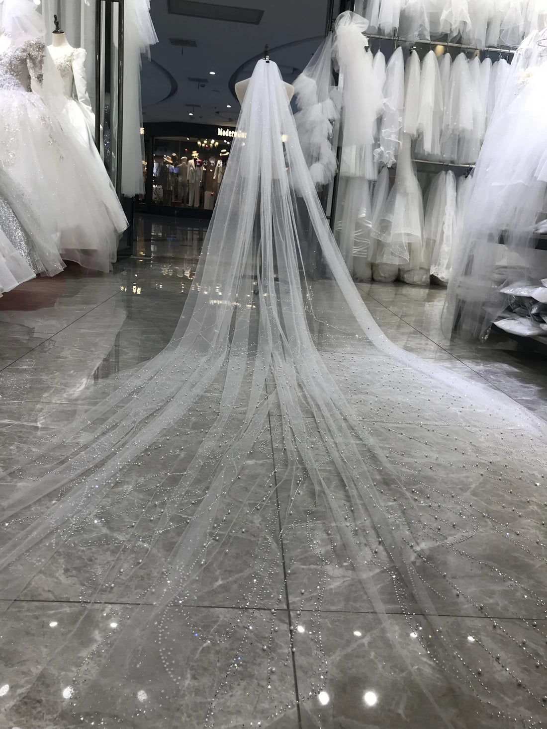 Kisswhite instock fast ship Shiny Bling Blings Glitters New Pearls Long Bridal Veils 3x4 meters For Bride