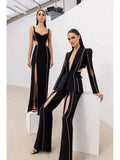 V-neck sleeveless diamond hollow crystal long bodycon split sexy bandage celebrity party club dress ivory