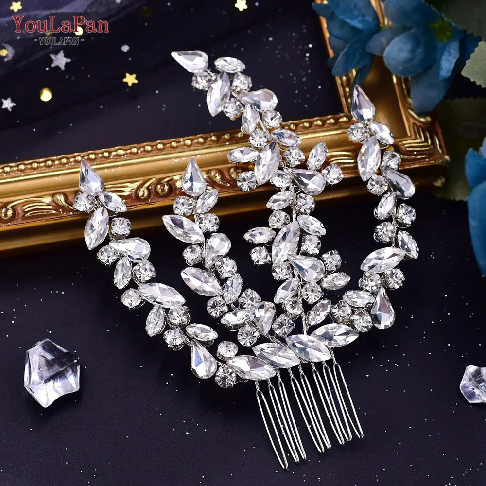 YouLaPan HP489 Bridal Comb Rhinestone Headpiece Wedding Head Jewelry Bride Hair Accessorie Elegant Crystal Women Headdress