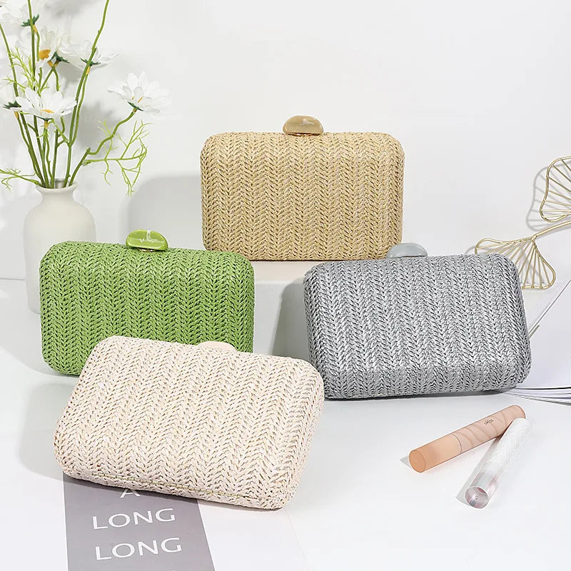 Women Woven Evening Handbag Ladies Chain Knitting Mini Day Clutch Vintage Wedding Party Small Purse Bohemian Beach Bag XA827H