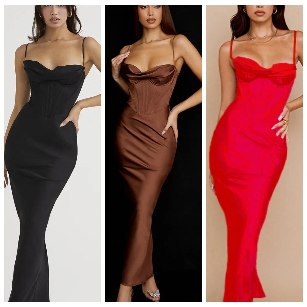 Maxi bodycon pink slit summer satin corset elegant wedding guest night event dress detail