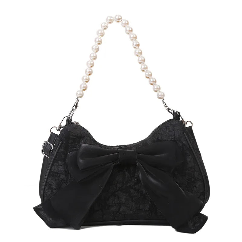 Pearl Female Bag Retro Luxury Designer Handbag Bow Crossbody Bags Fashion Canvas Women's Trend Shoulder bag Purses