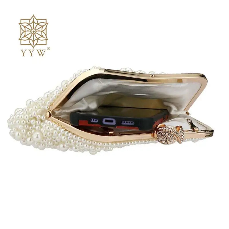 Elegant Pearl Clutch Evening Handbags for Women Diamond Cutch Purse White Pearl Messenger Bags Chain Shoulder Wedding Party Bags