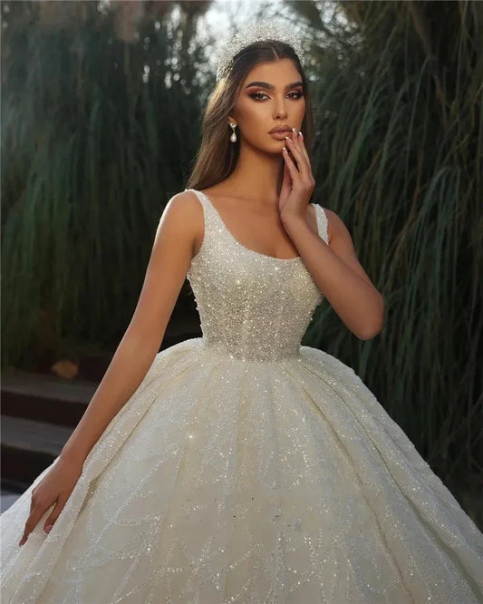 2024 Wedding Dress Shiny Sequin Glitter Tulle Bride Dresses Robe De Mariee Wedding Ball Gowns Ivory