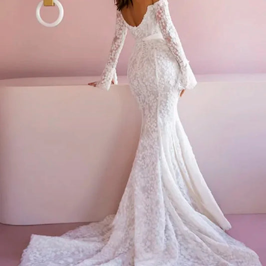 Customized New Off The Shoulder Simple Mermaid Wedding Dress With Sashes Lace Up Back Tulle Bridal Gown