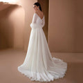 Puff sleeves strapless backless chiffon court train simple elegant wedding dress bridal gown ivory