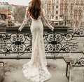 Classy mermaid lace appliques off-shoulder long sleeve backless bridal gown front view