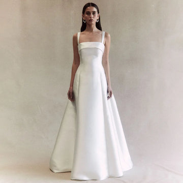 Simple Wedding Dress for Bride 2024 White Satin A Line Elegant Women's Wedding Gowns Long Sleeveless Princess Bridal Dresses