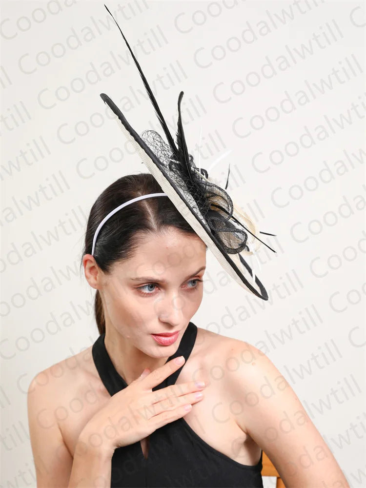 Sinamay Large Hat Women Fascinator Elegant Wedding And Church Kentucky Chapeau Cap Veils Hair Accessories Femme Ladies Pillbox