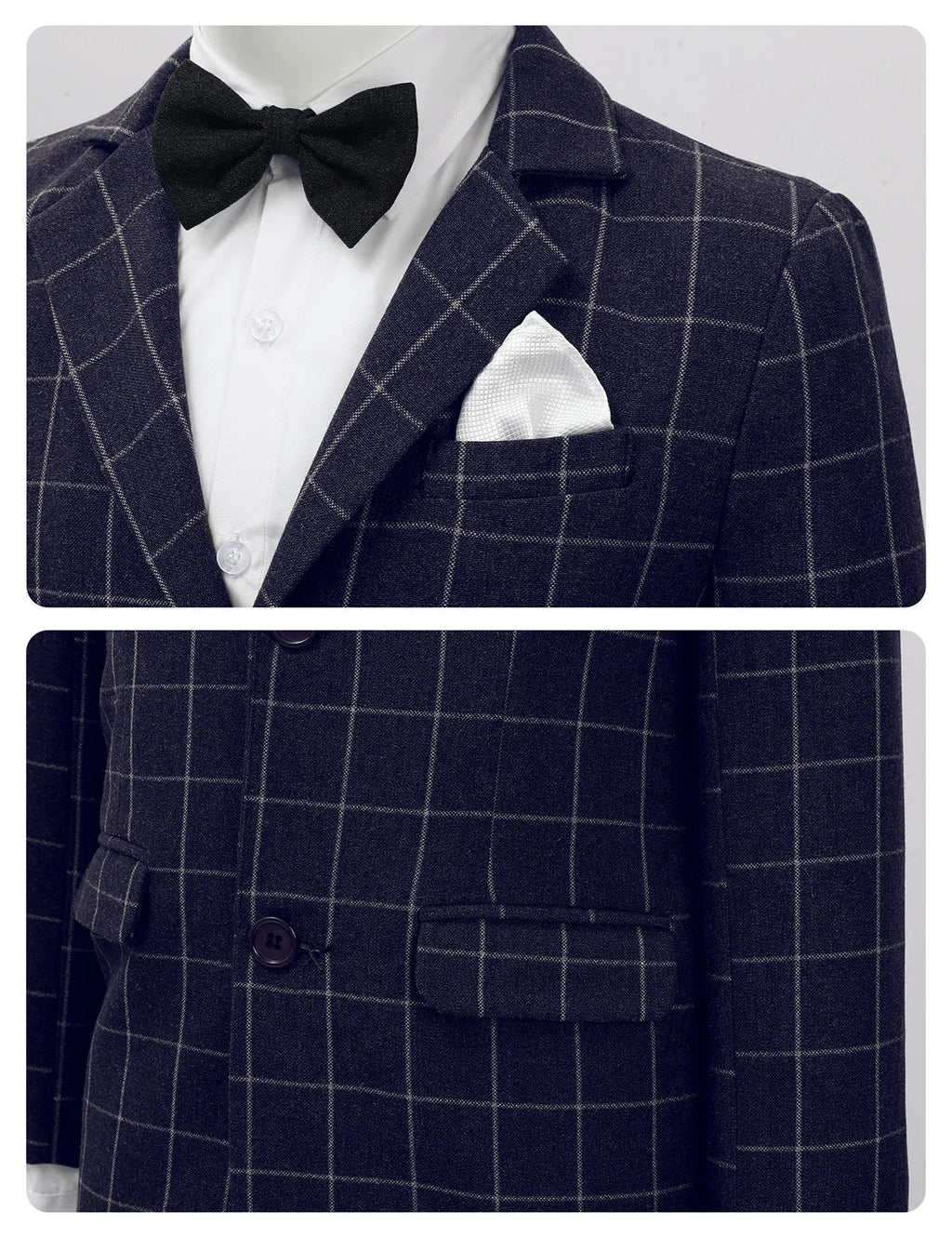 Suit for Kids Boys Wedding Plaid Teenager Formal Easter Tuxedo Bowtie Children Blazer Flower Party Performance Costume 3PCS