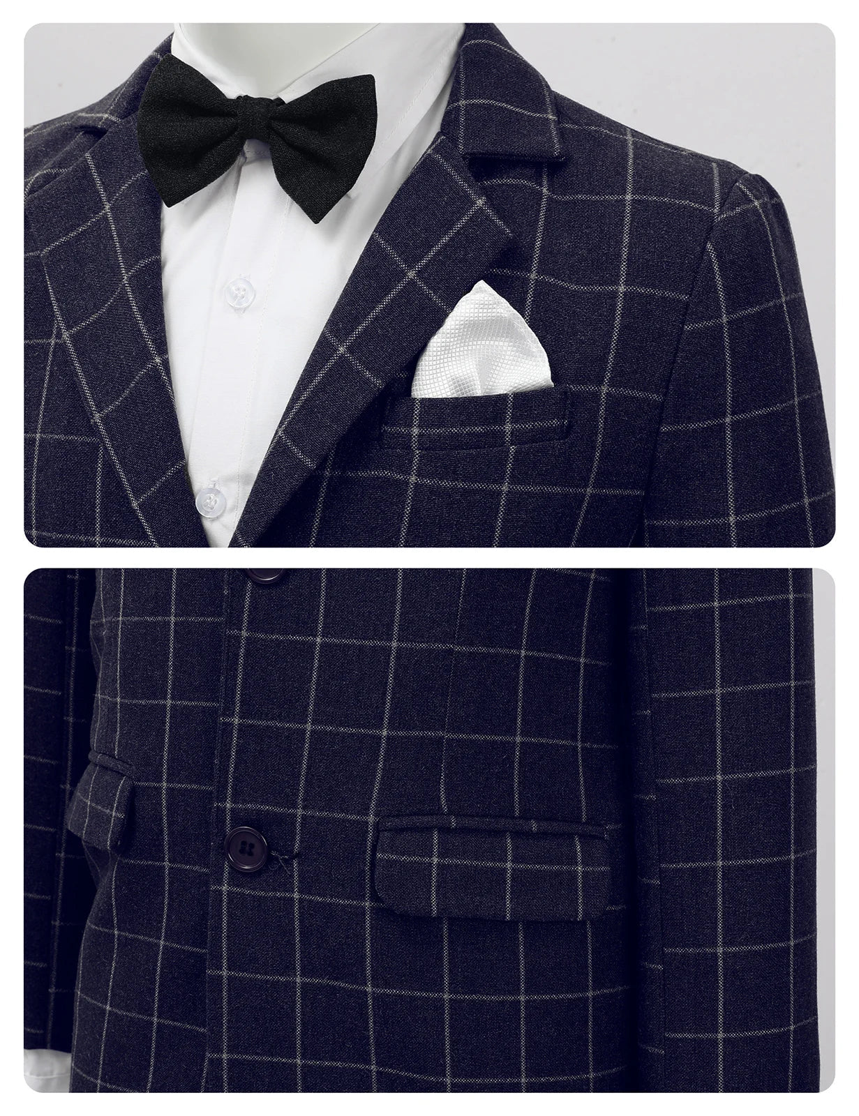 Suit for Kids Boys Wedding Plaid Teenager Formal Easter Tuxedo Bowtie Children Blazer Flower Party Performance Costume 3PCS