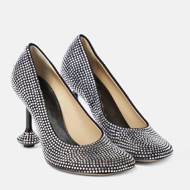 Summer New High Heel Round Head Water Diamond Shallow Mouth Women's Single Shoes Fashion Party Wedding Sexy Large Sandals