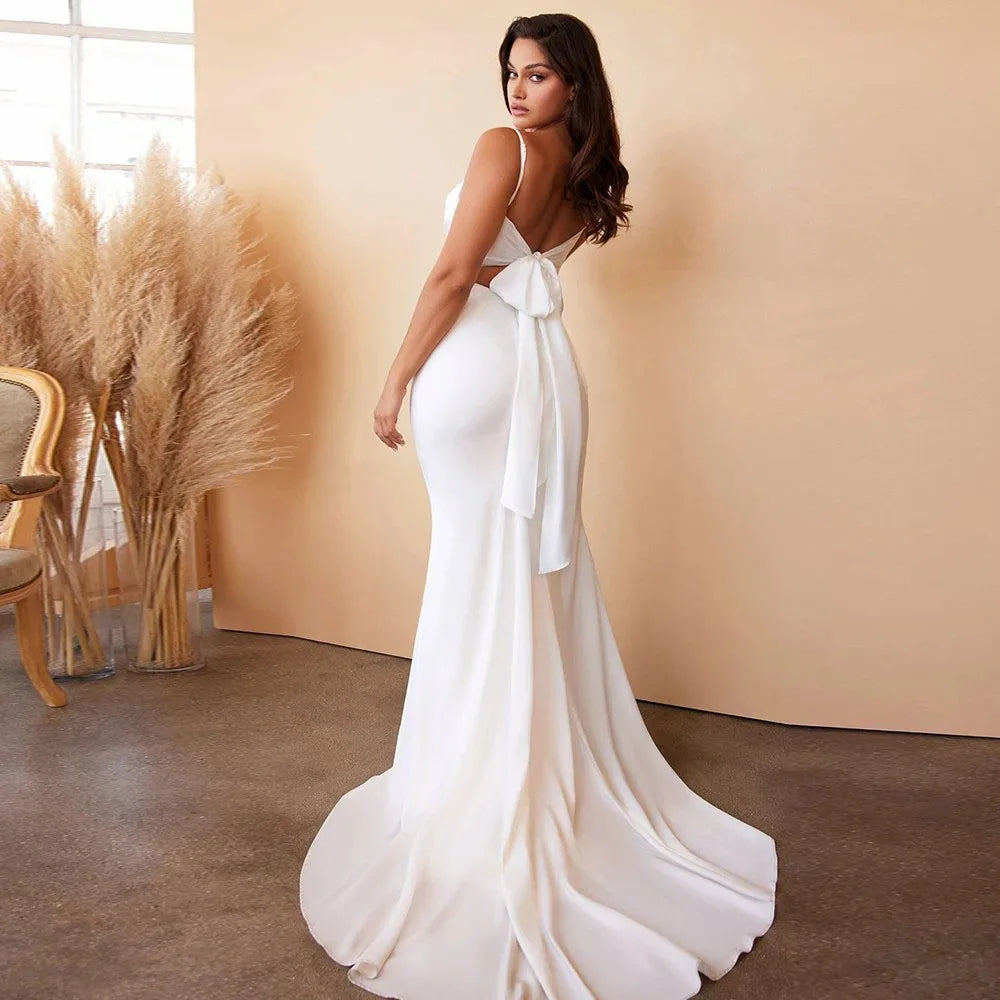 Sexy Spaghetti Strap Wedding Dresses Sleeveless Bridal Gown Bowknot Wedding Party Dress Bride Dress Vestidos De Novia Customized