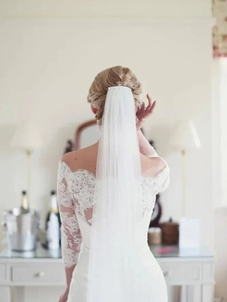 White ivory 2 layer Elegant Wedding Bridal Veils Party veil Wedding Accessories With Comb Raw Bridal simple Veu De Noiva