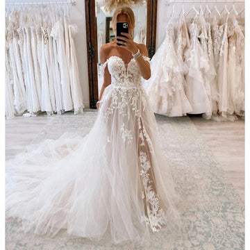 KapokDressy Sweetheart Slit Wedding Dress A-Line Tulle Bride Gown Custom Made Elegant Vestidos De Novia Robe De Mariée champagne