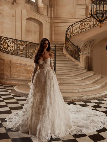 Customized Graceful Off the Shoulder Wedding Dresses  Sweetheart Lace Appliques A-Line Princess Bride Gown Vestido De Novia