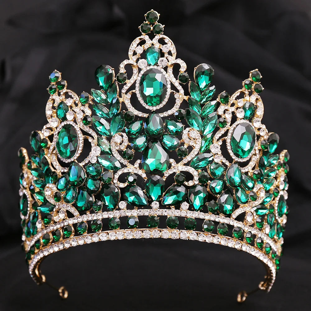 KMVEXO Statement Big Forest Blue Crystal Rhinestone Crown Wedding Tiara Bridal Hair Accessories Crown Party Wedding Headwear