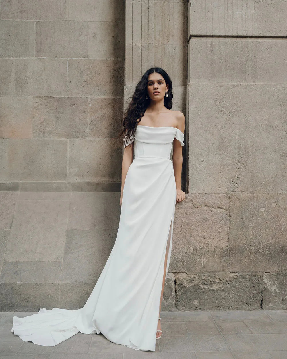 Simple Wedding Dress Women Off Shoulder High Slit Modern Brides Dress Sexy Bridal Gowns Vestidos de Novia Customized