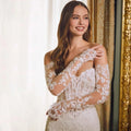 Long sleeves off shoulder lace mermaid princess bridal gown sweetheart wedding dress side view