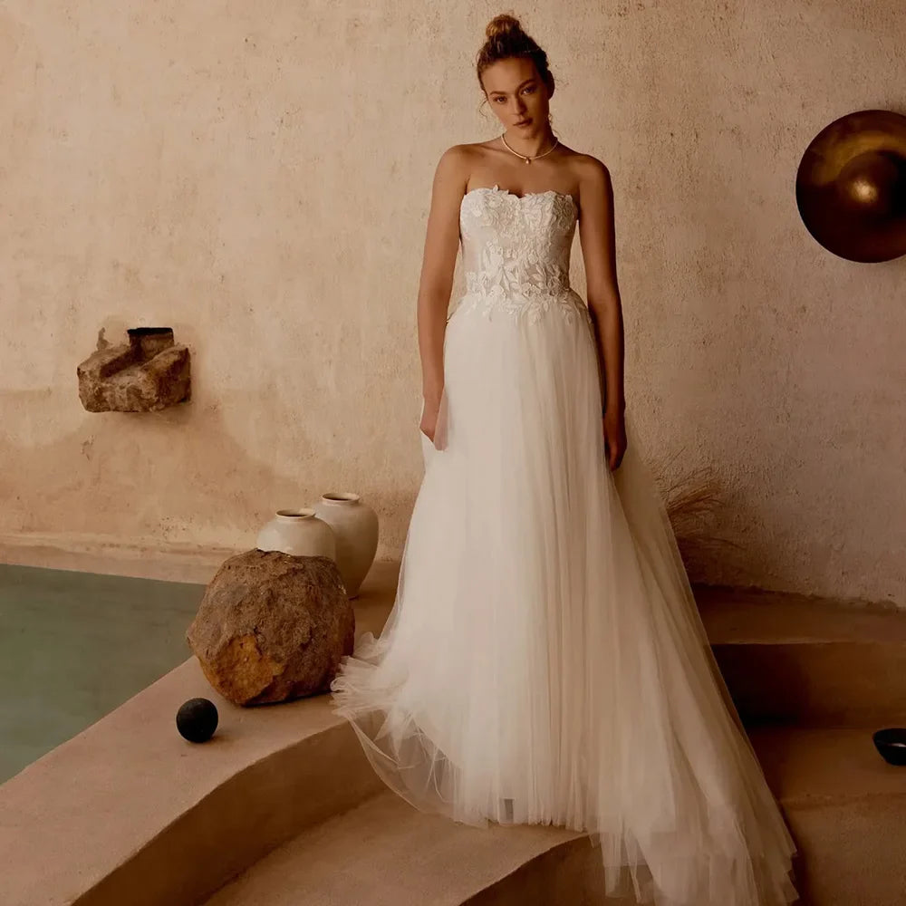 Princess Wedding Dresses Boho For Women Lace Bridal Dresses Backless Strapless Bohemian Wedding Gowns Customized