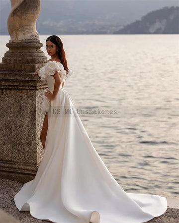 Sexy 3D Flowers Wedding Dresses Mermaid Bride Dress Detachable Train Wedding Gowns Split Side Off Shoulder Custom Made