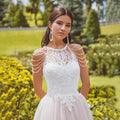 A-line tulle beads halter sweetheart lace pleats train fashion wedding dress bridal gown back view