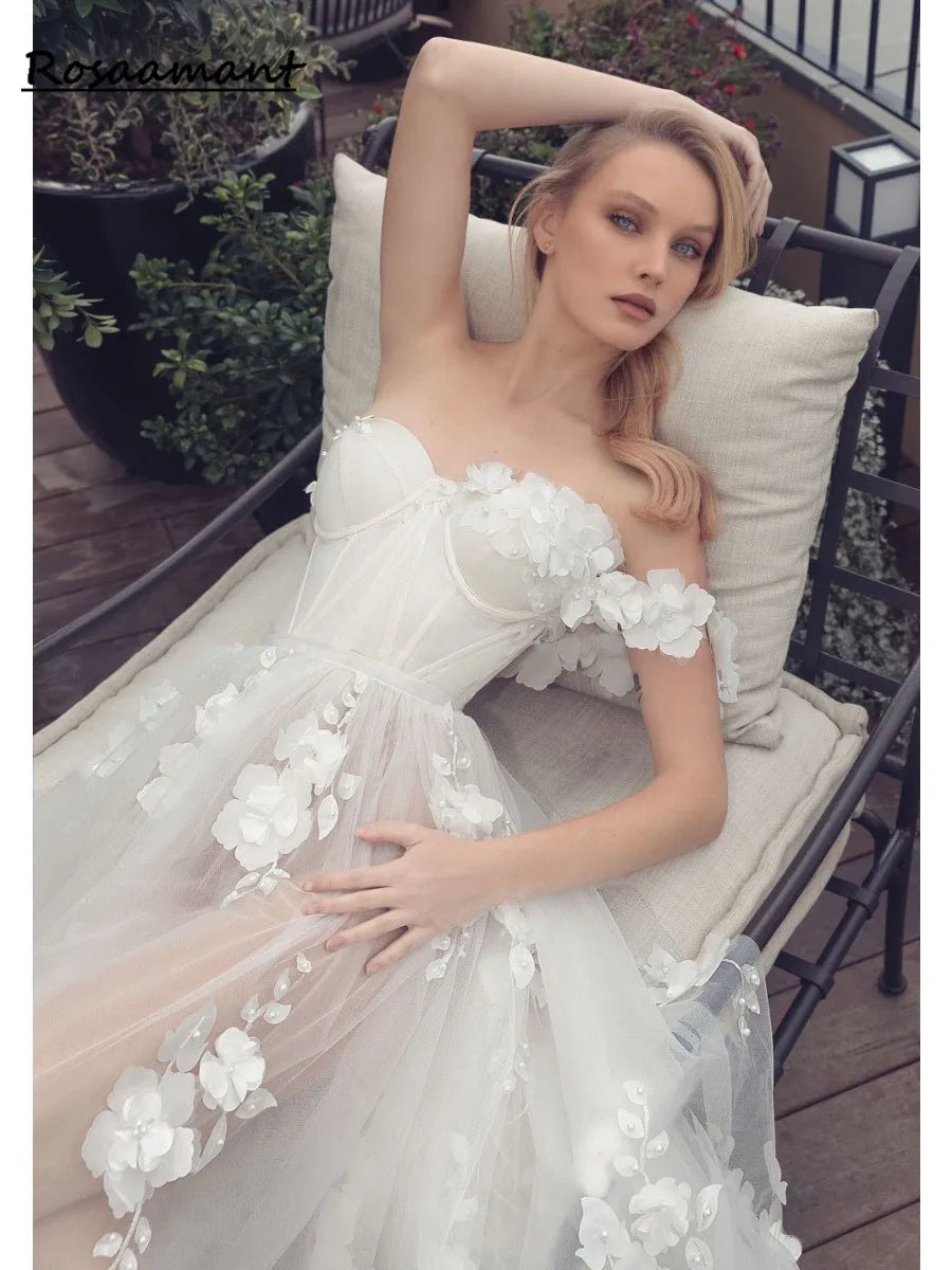 One Shoulder Wedding Dress Tulle Lace Bridal Gowns For Bride Backless Transparent Wedding Party Robe De Mariée