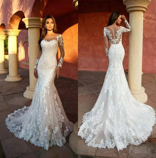 Appliques Vestido De Noiva Sexy Backless Mermaid Vestidos De Novia Long Sleeve Wedding Dress 2025 Customized Lace Robe De Mariée