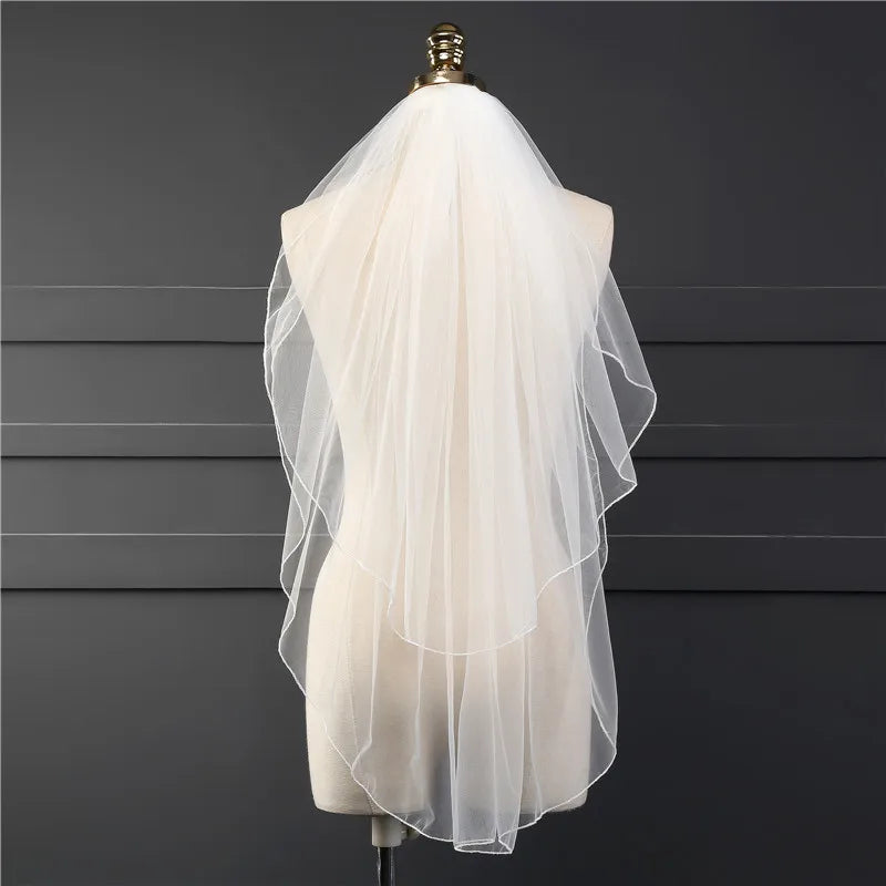 Two Layer Veil With Comb Wedding Vail Solid Color Soft Tulle Veil Short White Ivory Woman Bridal Veils veu de noiva curto