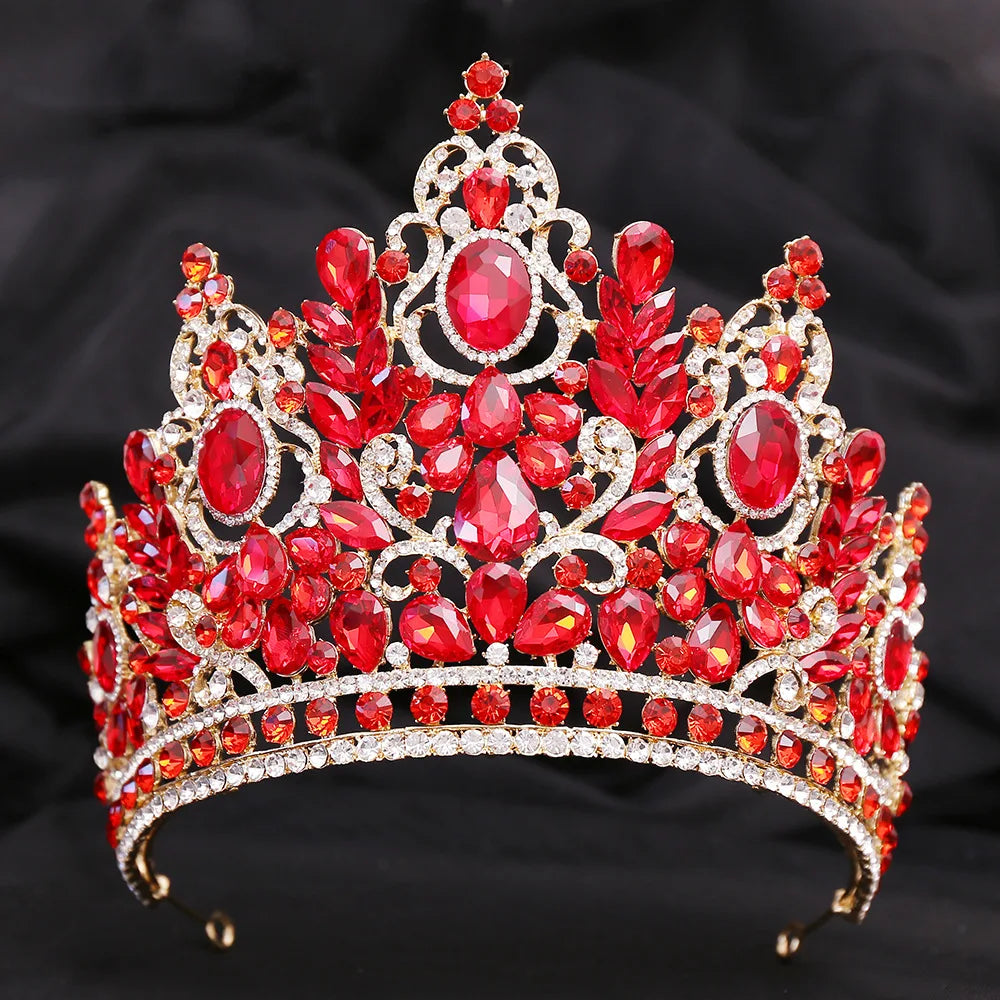 KMVEXO Statement Big Forest Blue Crystal Rhinestone Crown Wedding Tiara Bridal Hair Accessories Crown Party Wedding Headwear