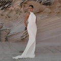 Halter backless soft satin boho sexy simple mermaid wedding dress bridal gown ivory