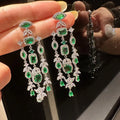 Yellow Green AAA Zircon Bridal Earrings CZ Cubic - worn view