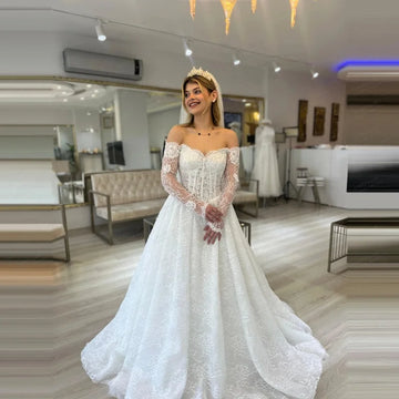 Customized 2026 Elegant Wedding Dresses Women's A Line Lace Off Shoulder Bridal Gowns Long Sleeve Party Vestidos De Novia