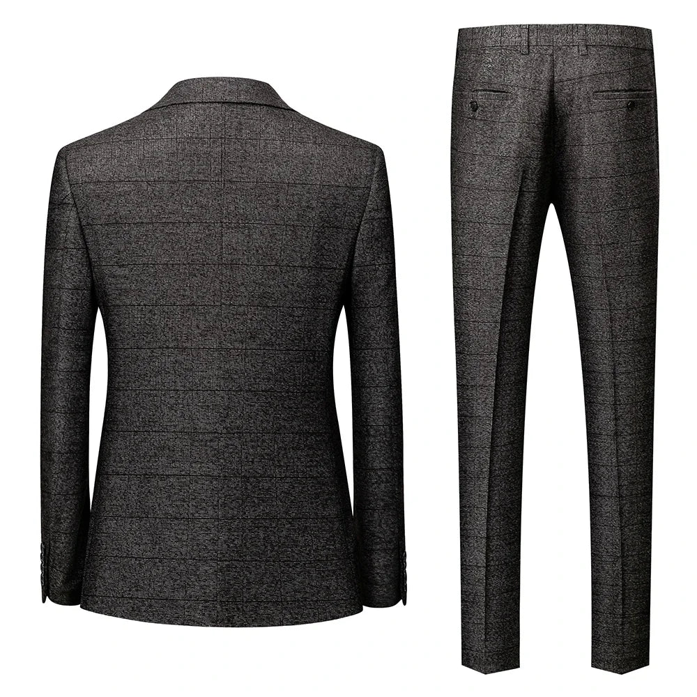 Blazers Jacket Pants Vest / Fashion New Men's Casual Boutique Business British Plaid Striped Suit Coat Trousers Waistcoat