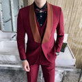 Fashion groom 3 piece blazer vest pants wedding tuxedo banquet formal business men suit side view