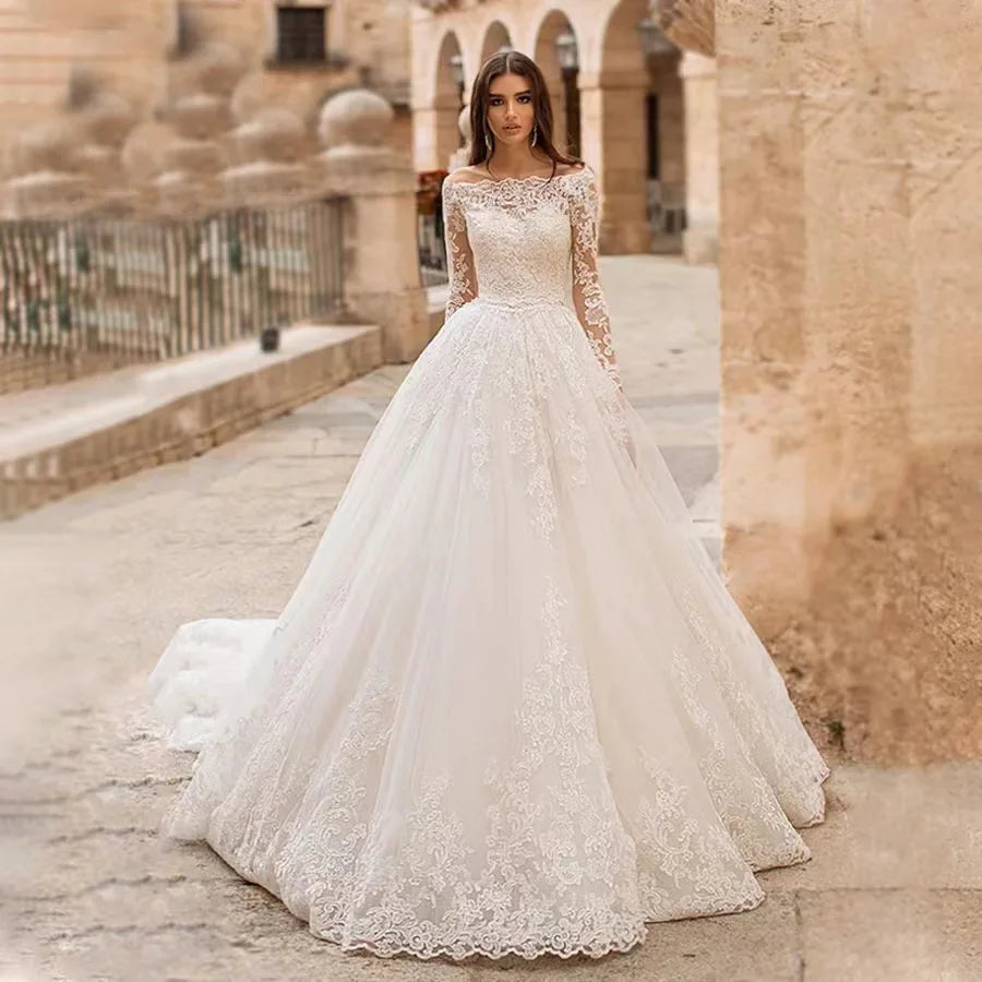 One-shoulder high-waist slim fit wedding dress – front view – Snowy Bridal