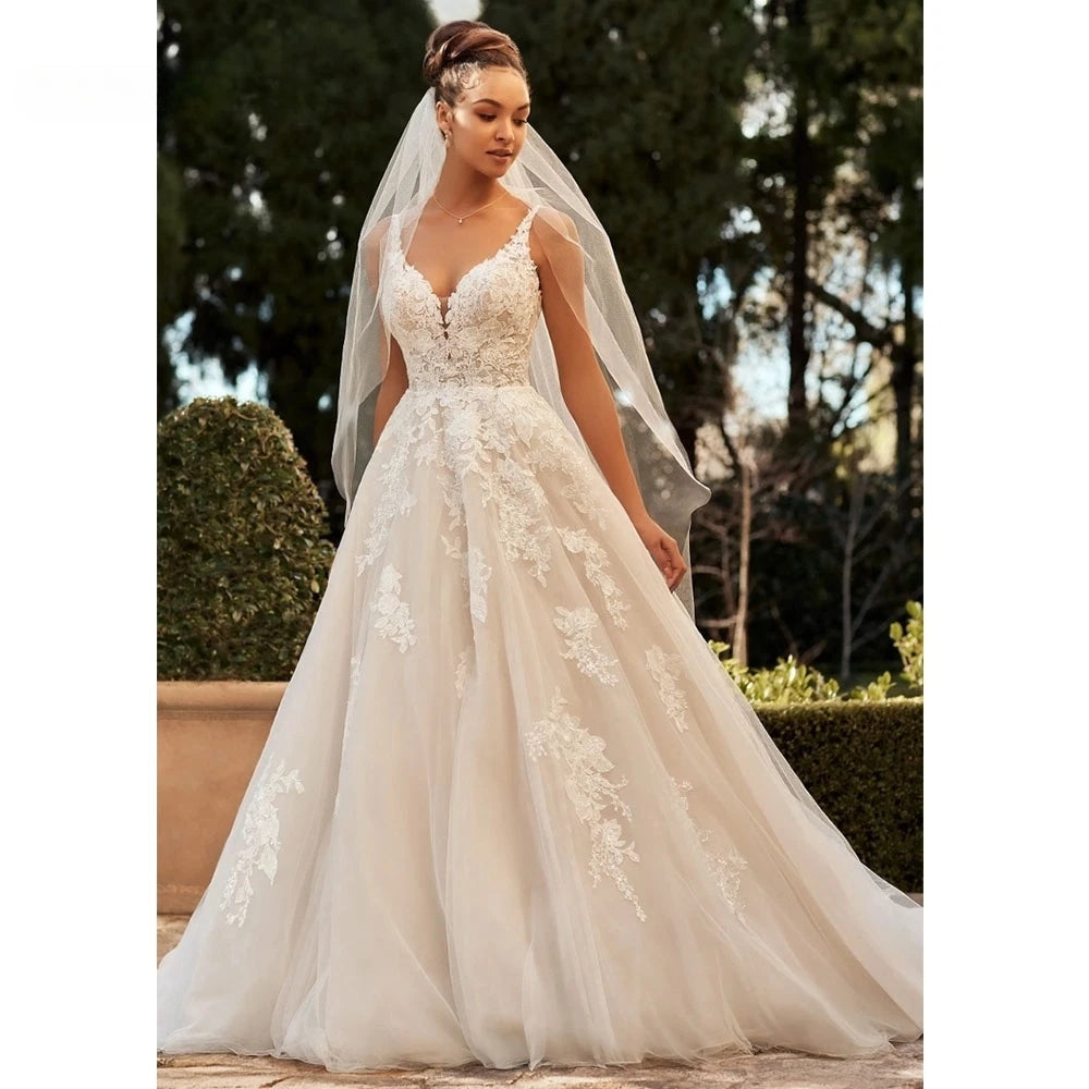 Luxury A-Line Wedding Dresses Customized Sexy V-neck Vestidos De Novia Appliques Plus Size Vestido De Noiva