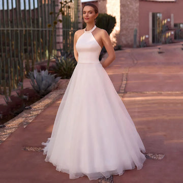 Halter Neck Wedding Dresses Simple Wedding Gown Backless A-Line Bridal Gown Tulle Women Brides dresses Customized