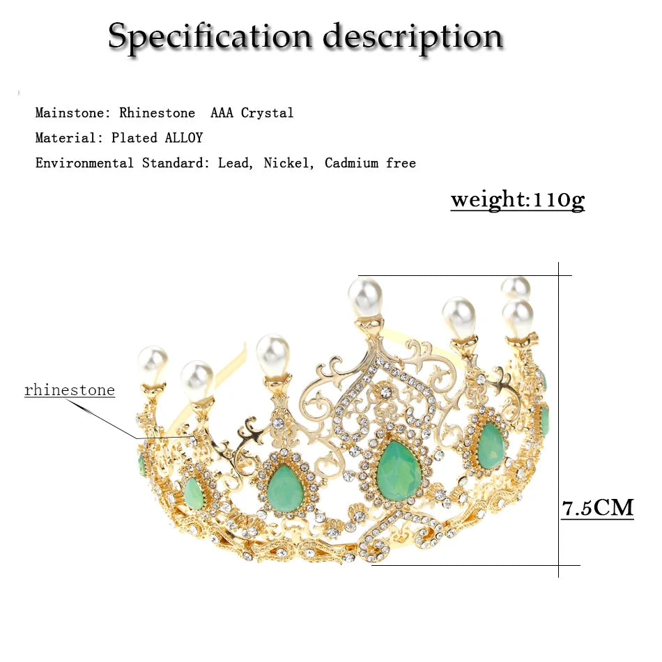 Gold Color Gorgeous Pearl Hair Crown Arabic Flower Tiaras Hairband Algeria Morocco Bride Wedding Jewelry