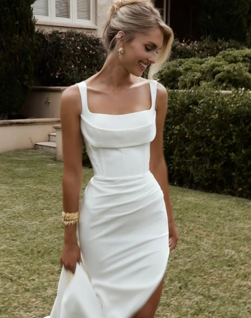 Modern Mermaid Wedding Dresses Square Collar Spaghetti Straps Split Backless Sexy Bridal Dress Vestidos De Novia Customized