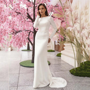 Mermaid Wedding Dresses Customized Sexy Long Sleeve Backless Civil Bride Dress Women's Wedding Gowns Vestido De Noiva