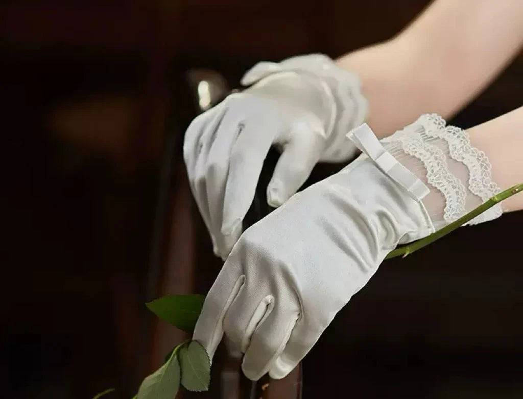 Lace Short Bridal Gloves Bow Wristband Wedding Glove For Women Girl Party Evening Dress Jewelry Brides Accessories