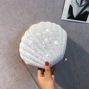 Fashion Chain Sequined Shoulder Bag For Women Pu Leather Handbags Cute Shell Shape Purse Mini Summer Bag bolsa feminina