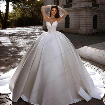 Elegant Women's Bridal Gowns With Satin Pleats Sexy Off The Shoulder Princess A-Line Wedding Dresses Formal Party Without Gloves Beige