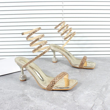 Shoes For Women Summer Luxury Women's Snake Pattern Winding Sexy Thin High Heels Sandals Fashion Crystal Nightclub Wedding Shoes