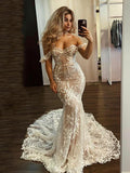 3D Lace Mermaid Wedding Dress Corset Sweetheart Neck Bride Dresses Off the Shoulder Applique Bridal Gowns
